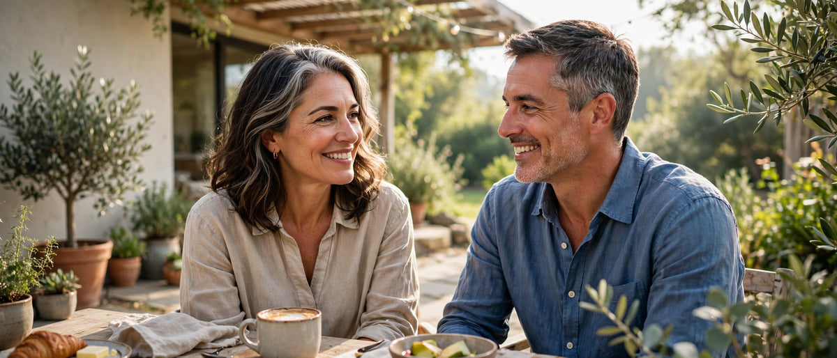 Twin Warrior hero - couple on sunny patio